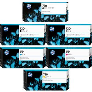 HP 730 High Yield Ink Cartridge Set - 300ml Black - 300ml Each Colour