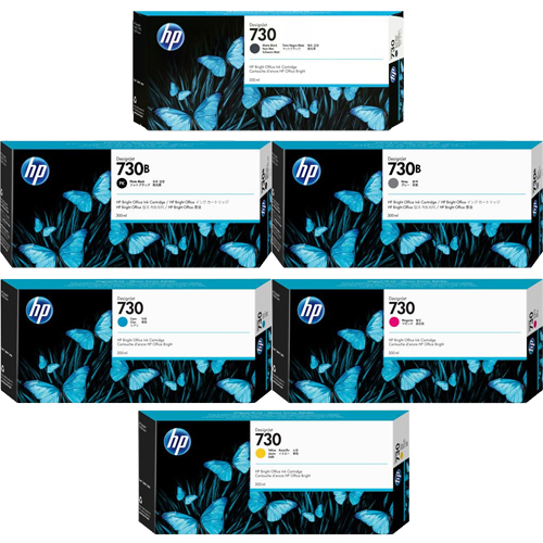 HP 730 High Yield Ink Cartridge Set - 300ml Black - 300ml Each Colour