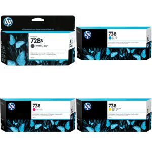 HP 728 Ink Cartridge Set - 300ml Black - 300ml Each Colour